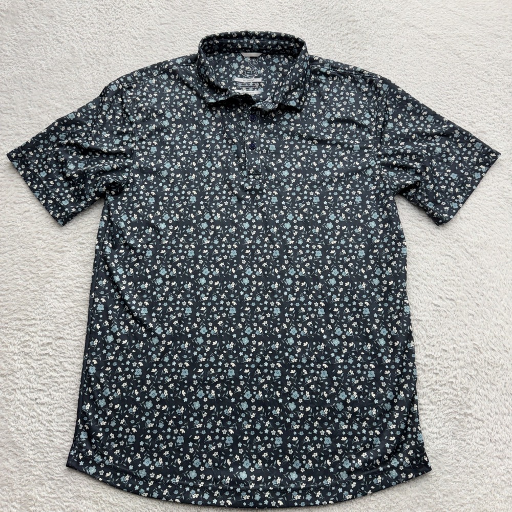 Swannies Mens Floral Golf Polo Shirt Navy Blue Performance Recycled Poly Medium